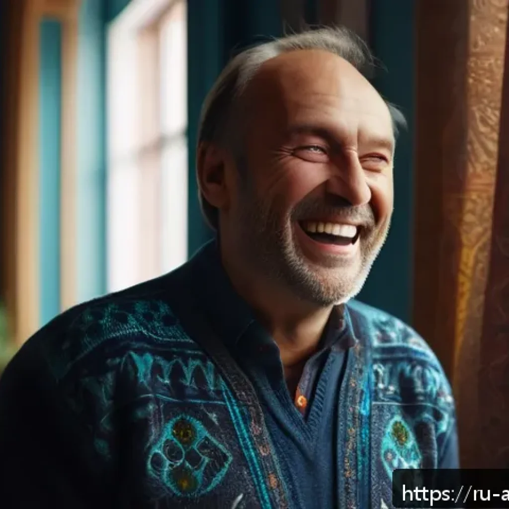 주성치와 그가 남긴 유산 - A cinematic scene blending comedy and drama: a middle-aged man in stylish casual clothing laughing h...